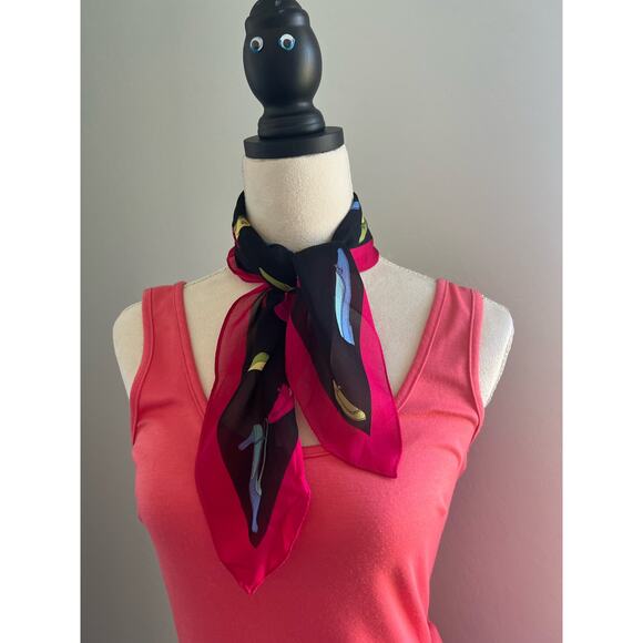 Coach 100% Silk Scarf with Bright Color Shoes Black Background with Red Frame - Picture 2 of 7